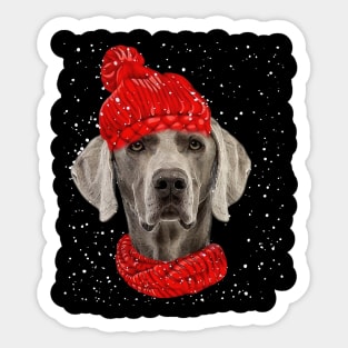 Weimaraner Wearing Red Hat And Scarf Christmas Sticker